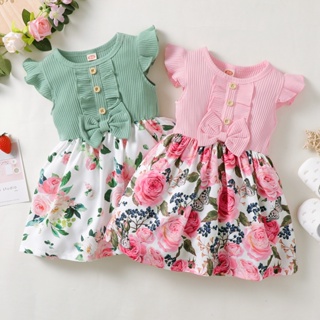 1-5 Anos Vestidos De Bebê Para Meninas De Algodão Com Mosca Flores Impressão A-Linha Verão Lovely Daily