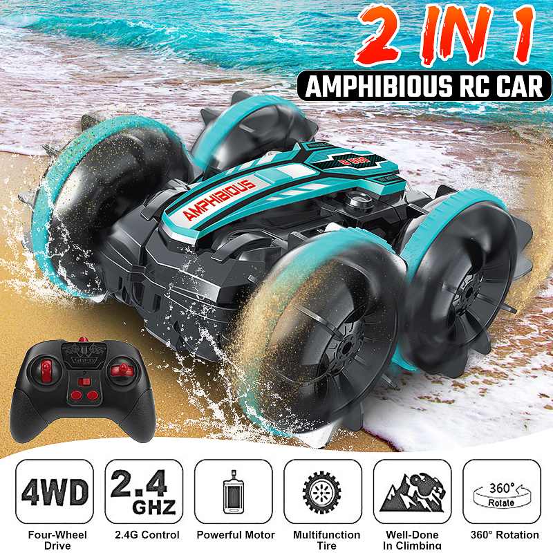 Carro De Controle Remoto Anfíbio À Prova D'água 2,4 GHz 4WD RC 360 ° Off Road Car Toy for Kid