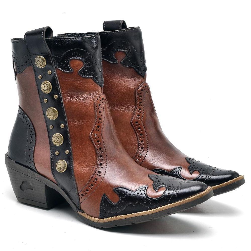 Bota Country Feminina Couro Bico Fino Bordada Conforto Moda | Shopee Brasil