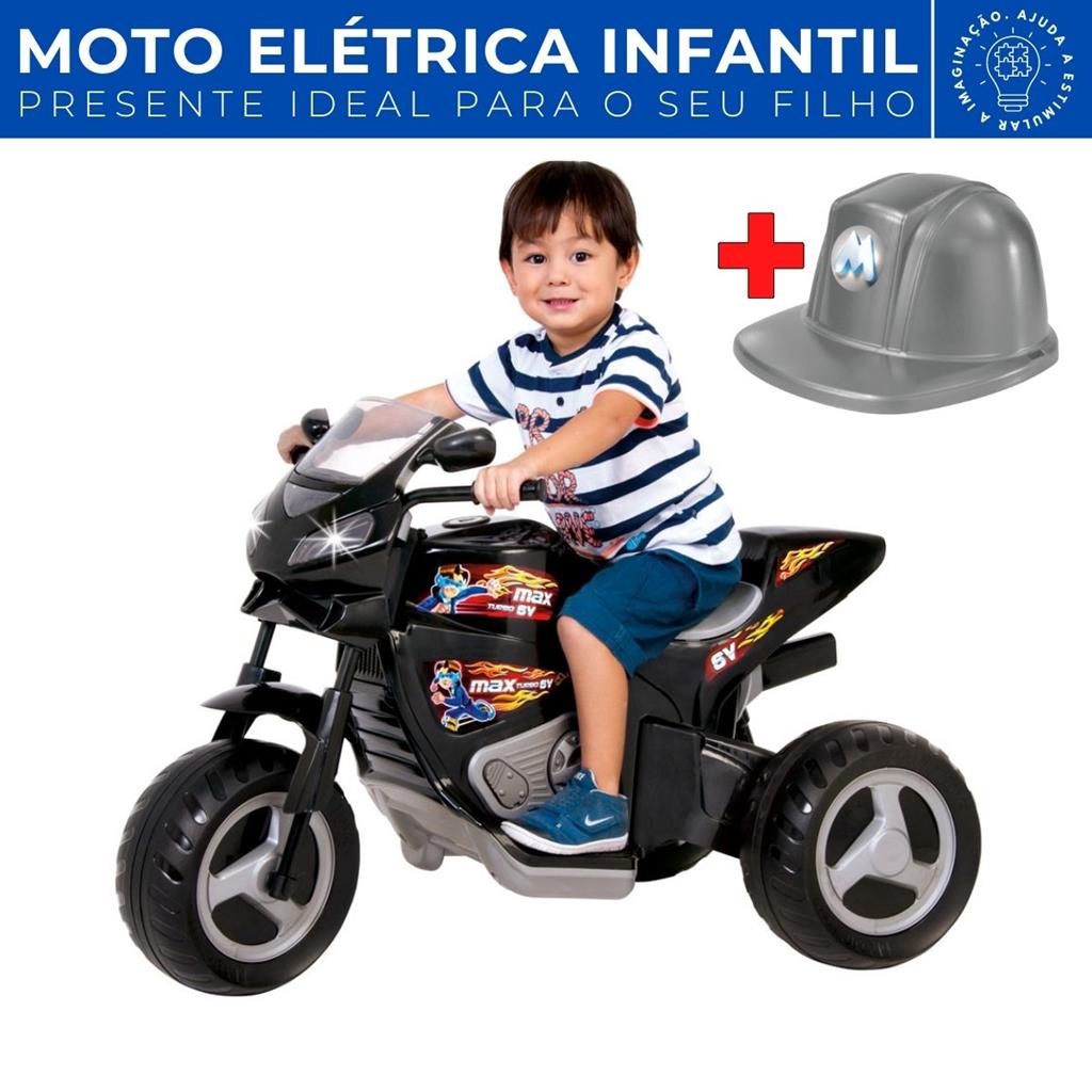 Moto Eletrica Infantil Grande 12v Sprint Turbo Com Capacete - Preto