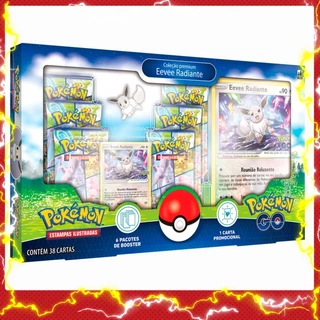 Box Coleção Premium Eevee Radiante Com Broche Pokémon GO COPAG TCG