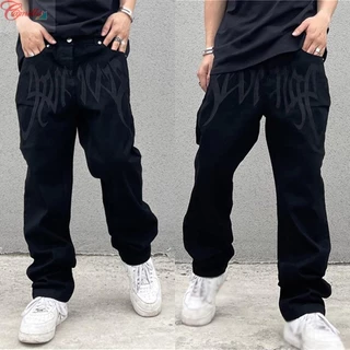 Homens Baggy Jeans Impresso Hip Hop Teenager Boy Streetwear Skate Y2K Calças