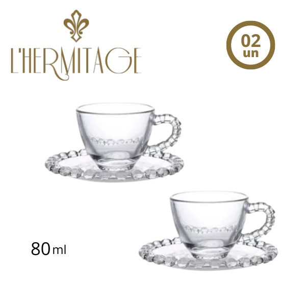 JOGO PARA CAFÉ DIAMANTE 2 XÍCARAS COM PIRES 80ML L'HERMITAGE
