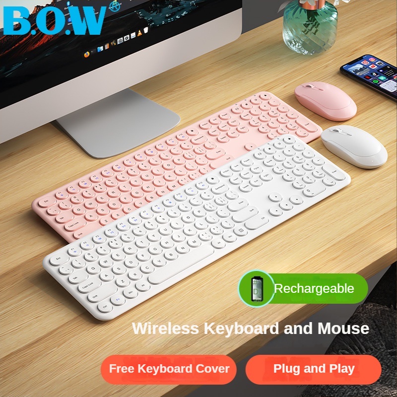 Conjunto De Teclado E mouse Sem Fio Recarregável BOW 2.4g plug and play ...