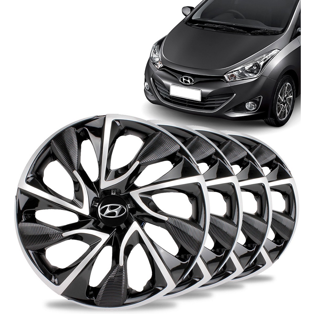 Jogo Calota Ds Aro Black Silver Esportiva Hyundai Hb