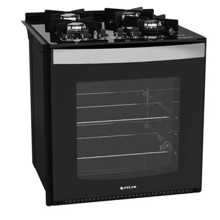 Fogão de Embutir 4 Bocas Preto com Frente em Vidro Preto e Mesa de Vidro Atlas U.Top Glass Bivolt