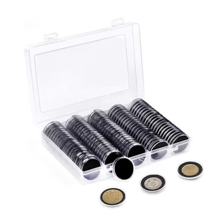 100Pcs 30mm Cápsulas De Moedas E 5 Tamanhos (17/20/25/27/30mm) Proteger Caixa De Junta Preta Com Organizadora De Armazenamento Plástico