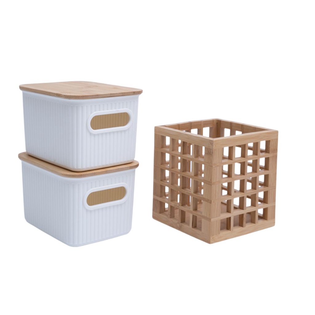 Kit 2 Caixas Organizadoras e Porta Utensílios Bambu - Oikos