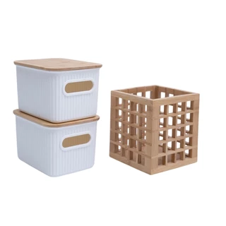 Kit 2 Caixas Organizadoras e Porta Utensílios Bambu - Oikos