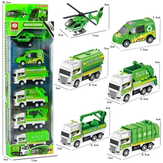 Conjunto Carrinho de Brinquedo Fricção Lixo Helicoptero Carro Caminhão para Crianças Meninos Coleção