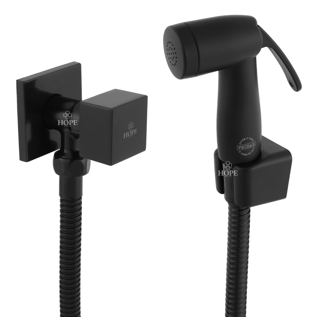 Ducha Higiênica Intima Chuveirinho Banheiro Quadrada Luxo Metal 1/4 de volta Preto Fosco Hope Metais