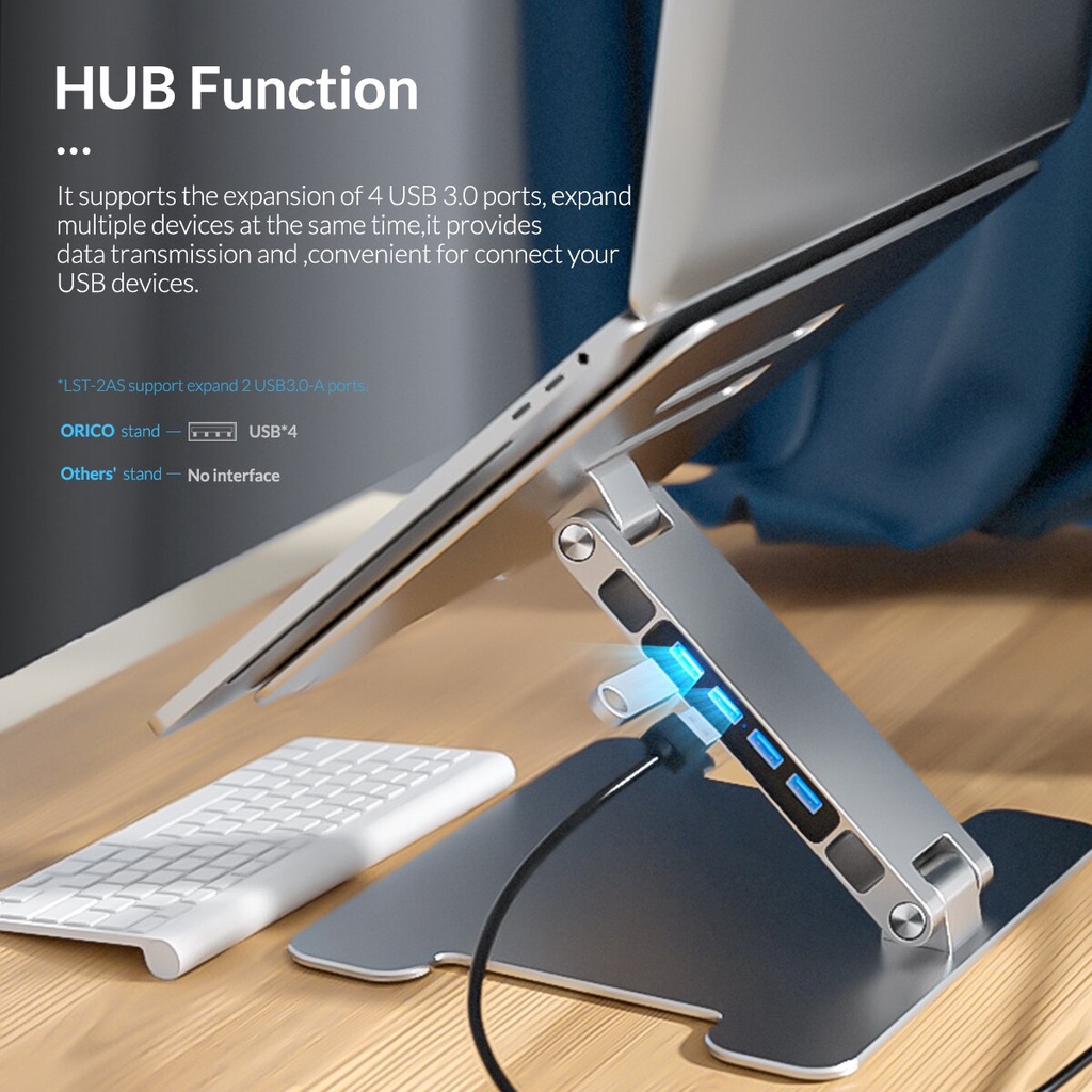 ORICO Suporte Dobrável Para Notebook De Alumínio Riser Portátil Com Porta USB3.0 HUB E SD MacBook