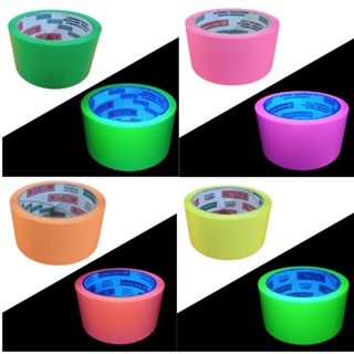 8 Fita Adesiva Larga Decoração Escolar Embalagem Neon Brilha Luz Negra 40mx48mm Fit-Pel
