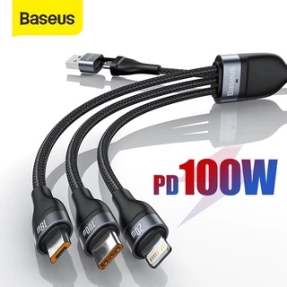 Cabo USB Baseus 100W 3 Em 2 Para iPhone 13 Pro 12 XR Carregador 100W Micro Tipo C Huawei Xiaomi Redmii