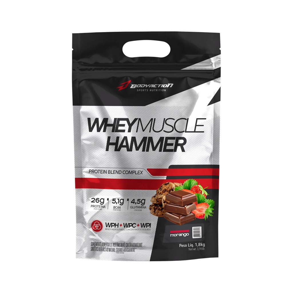 Whey Muscle Hammer 1,8 Kg – Body Action 900g com Glutamina BCAA Wey Isolado