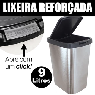 LIXEIRA LIXO 9 LITROS CLICK CESTO COZINHA BANHEIRO LABEL INOX OFERTA