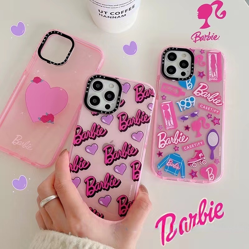 Casotify Adesivo De Amortece Translúcido Rosa Barbie Capa De Celular Compatível Com iPhone 14 Pro MAX 13 12 11 X XS XR 6 7 8 Plus Anti-Impacto Macia De Proteção Total