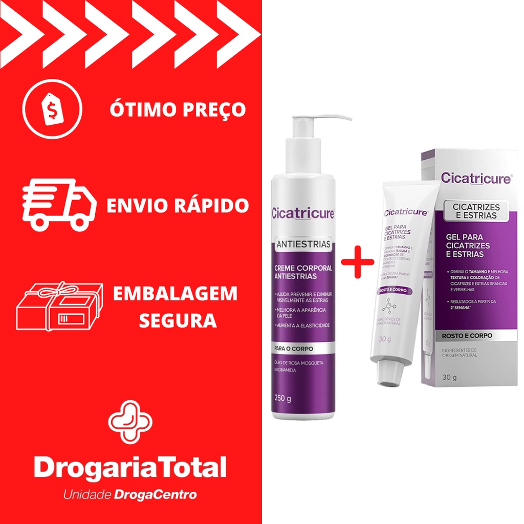 Kit Cicatricure Antiestrias Corporal 250g + Cicatricure Gel Antiestrias e Cicatrizes Facial e Corporal 30g