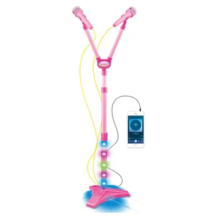 Microfone Infantil Duplo Pedestal Com Luzes Importway Rosa
