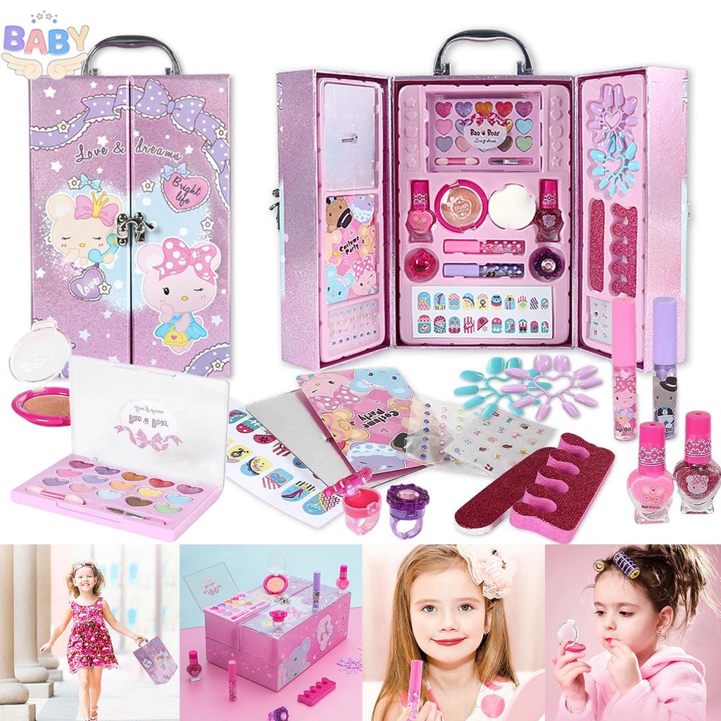 Kit Brinquedos De Maquiagem Para Crianças Menina Lavável Cosméticos Definir  Jogo Fingir Princesa