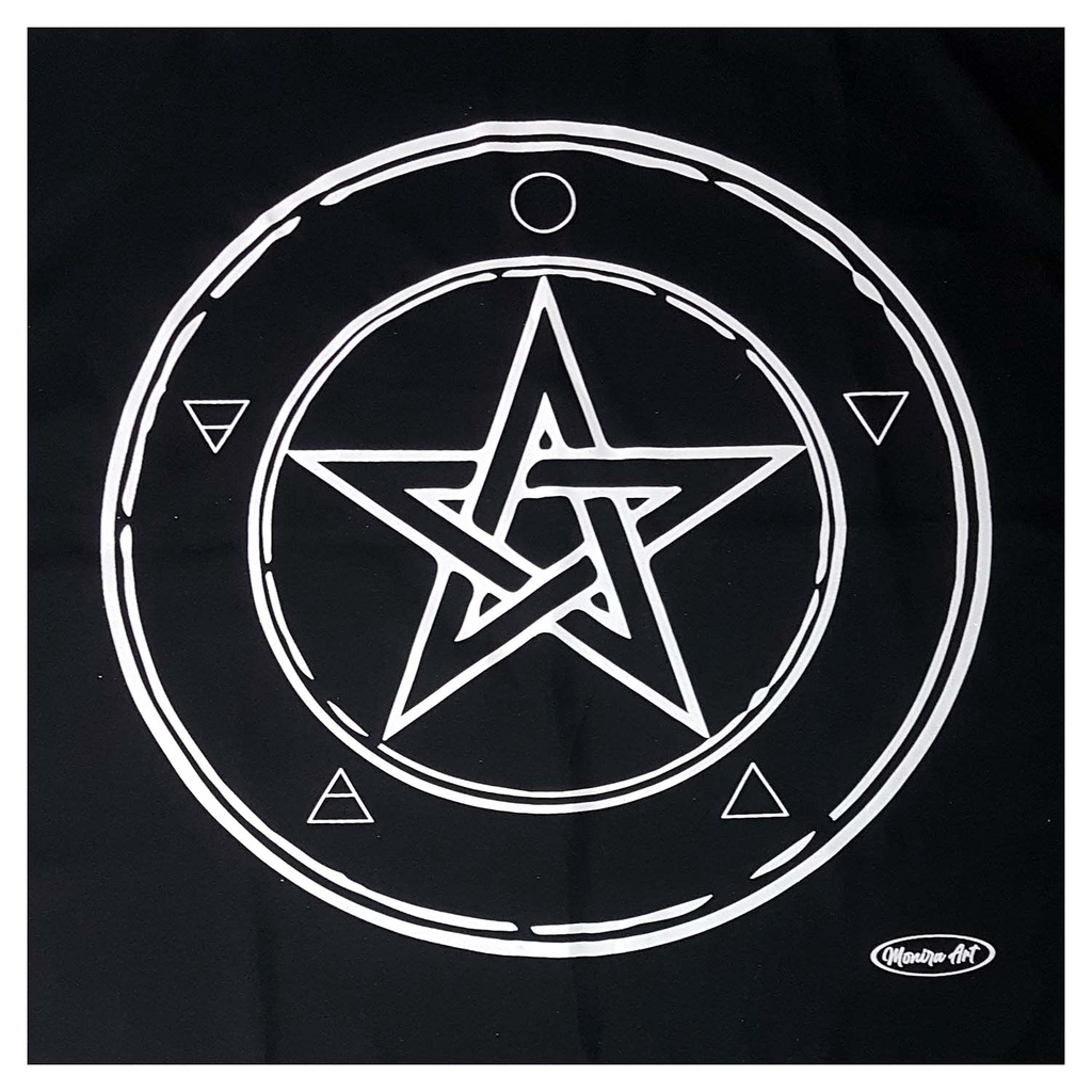 Toalha Wicca Pentagrama Toalha Tarô com Brilho Pto/Bco 70CM
