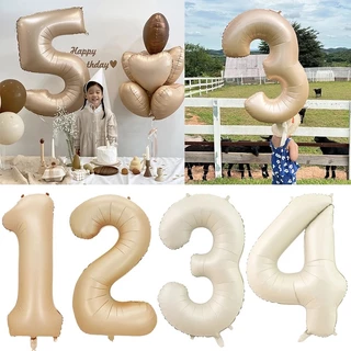 Balões De Número De Cor Creme De 32/40 Polegadas 1-9 Grande Folha Digital Bola De Hélio Menina Crianças Adulto Feliz Ani