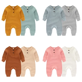 2Pieces Primavera Bebê Menino Menina Rompers Cor Sólida Gola Redonda Roupa De Algodão Para Recém-Nascido Macacão 0-18 Meses Roupas Bebês Toddlers