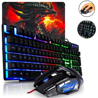 Kit Teclado Semi Mecanico e Mouse Com Fio Usb 3200Dpi + Pad em Oferta na Shopee