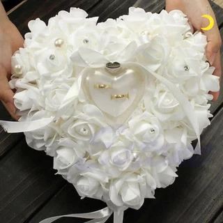 Travesseiro Porta-Anel De Casamento Em Formato De Coração/Flores Rosa Almofada Caixa De Decoração/Cerimônia Capa De Dia