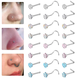 1 Pc Cristal Colorido De Aço Inoxidável Piercings De Nariz Estrela Redonda Do Coração Cz Nose Stud L Forma Nostril Piercing 20G