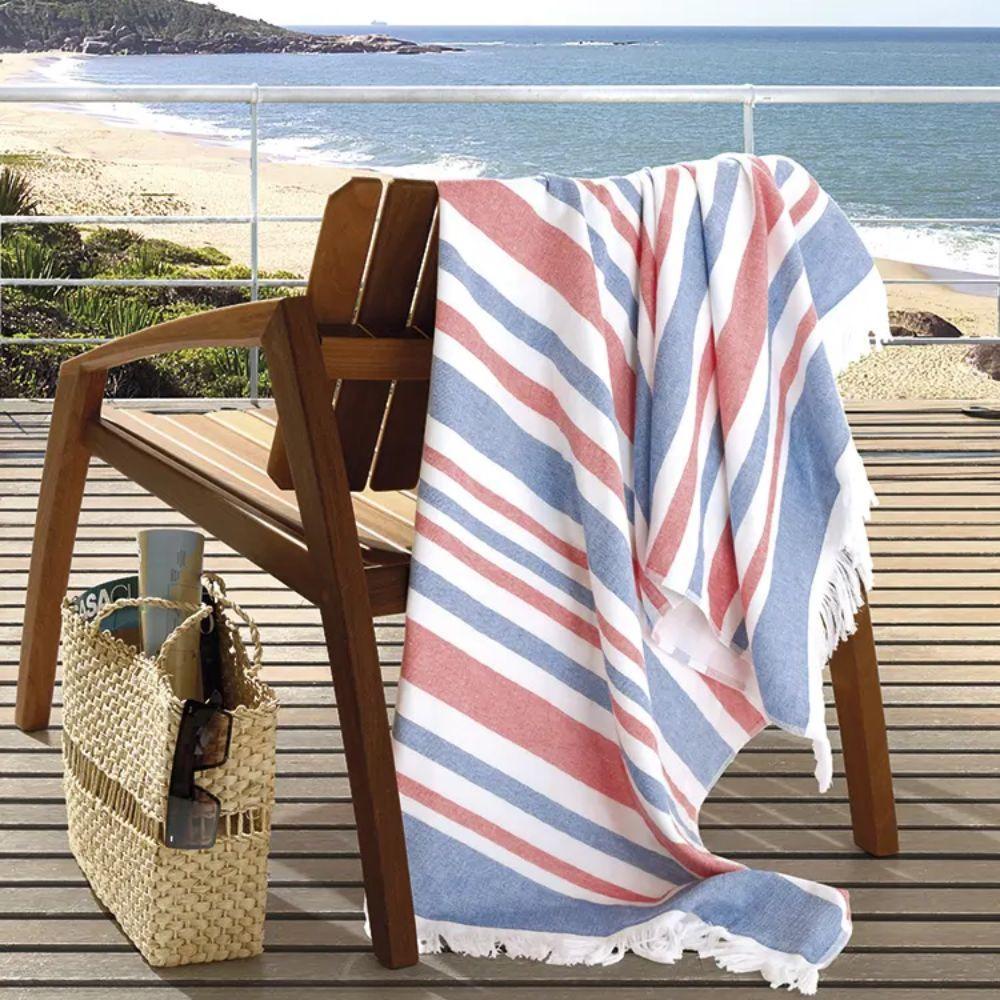 Toalha de Praia Azul Felpuda 90cm X1,80m Fio Tinto com Franja Dohler
