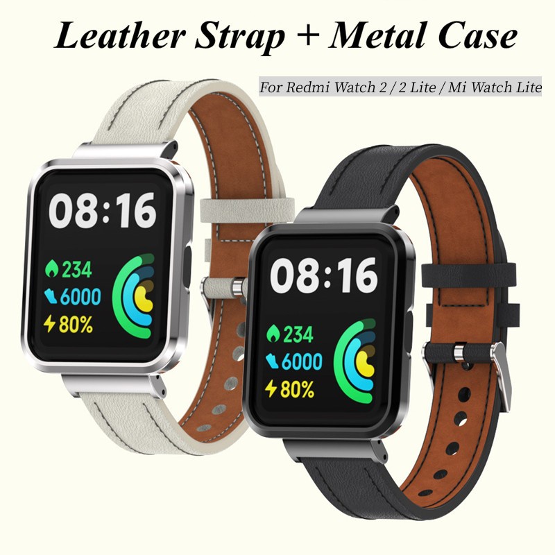Xiaomi Mi Watch Lite/Redmi 2 Pulseira De Couro Com Capa Protetora De Metal Smartwatch Relógio Inteligente Substituta