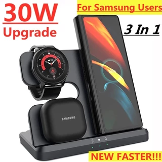 Carregador Sem Fio 30W 3 Em 1 Estação De Carga Rápida Para Samsung Z Fold 3 S21 S20 Galaxy Watch 5 4 3 Ativo 2 S3 S4 Buds