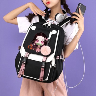 Mochila Infantil Meninas Anime Demon Slayer Personagens Bolsa Nezuko Kamado  Novidade - Preto