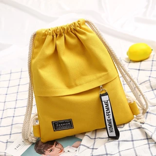Mochila De Lona Drawstring Escolar De Ginástica Bag Casual String Knapsack Para Mulheres Adolescentes