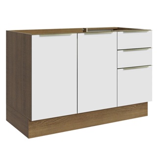 Balcão Gabinete de Pia Madesa Lux 120 cm 2 Portas 3 Gavetas (Sem Tampo) - Rustic/Branco Veludo