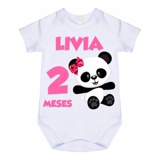 Body Personalizado Mêsversário Panda Rosa E Minnios
