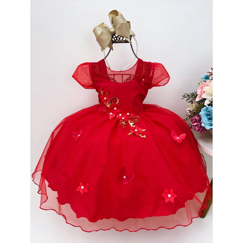 MRAFDGFB Vestido infantil Kawaii dança infantil fantasia princesa festa  festa Halloween vestido chapéu meninas flor vintage (vermelho, 2-3 anos)