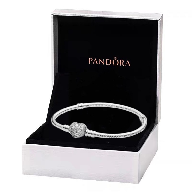 Pandora Pulseira Com Miçangas 925 Prata Micro-Set Diamante Coração Unissex Presente Bijuteria