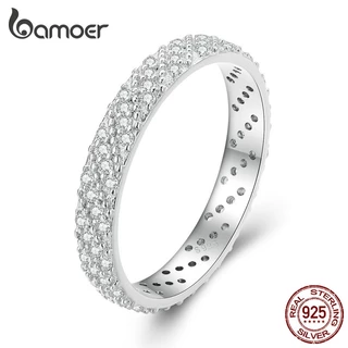 Bamoer Silver 925 Zircon Wide Ring Jóias De Moda De Duas Larguras Para Casais E Estudantes