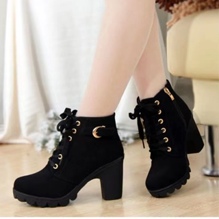 Moda Feminina Salto Alto Com Zíper Lateral Fivela Botas De Tornozelo Sapatos De Camurça