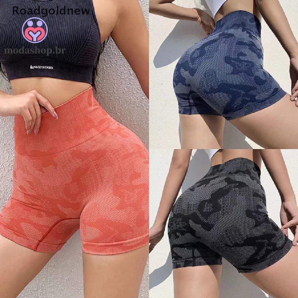 Shorts Sem Costura Mulher Fitness Elástico Respirável Hip-lifg