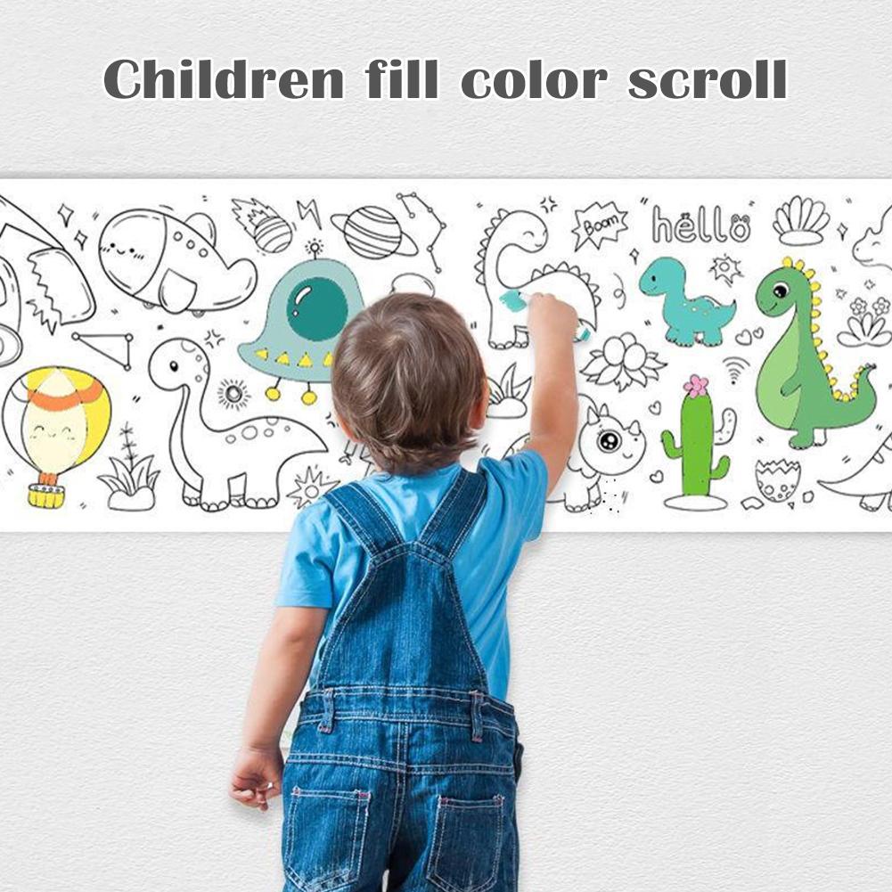 Papel para Colorir,Rolo de desenho infantil interessante 35,43 x 11,8 pol  Papel para colorir pegajoso - Conjunto de adesivos para colorir de parede  para crianças, presente de brinquedo Rianpesn