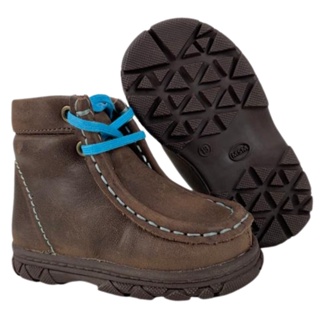Destroyer Infantil Criança Menino Caminhos da Roça Country Original 100% Couro Marrom com Cadarço Azul Palmilha Macia Sola de Borracha Confortável