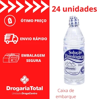 Caixa Fechada 24 Unidades Soro Fisiológico 0,9% Arboreto 500Ml ou Farmax Sorimax ou ADV Cloreto de Sódio Com Gotejador Caixa de Embarque