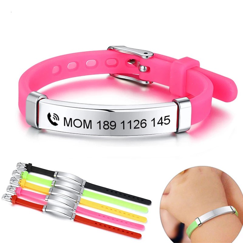 Personalizar Pulseiras De Identificação Para Bebês Crianças Lemedor De Silicone Macio Meninas Meninos Nome De Emergência Personalizado Telefone