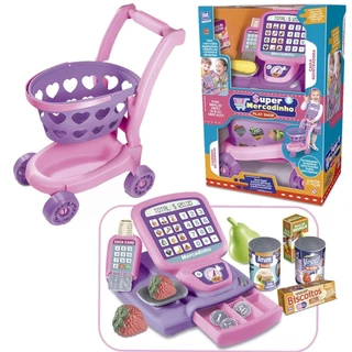 Kit Mercadinho Comidinha Infantil Caixa Registradora Carrinho Meninas