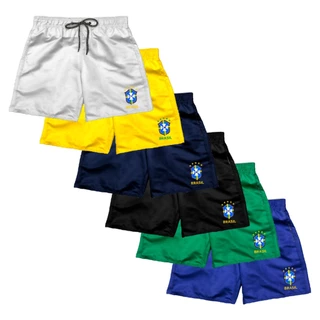 Short Brasil Copa do Mundo Bermuda Tactel Grosso Masculino Mauricinho Seleção Brasileira 2022
