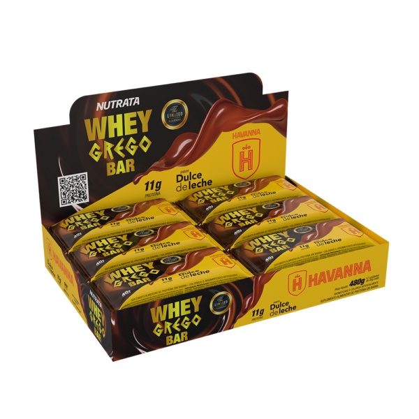 BARRA DE PROTEÍNA – WHEY GREGO BAR DOCE DE LEITE HAVANNA DISPLAY C/ 12 BARRAS DE 40G – NUTRATA