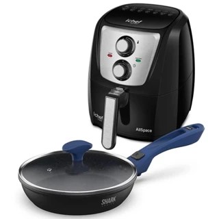 Airfryer Ichef AllSpace Inox Black e Panela Ichef Ultra Day By Day e Tampa Ichef 24Cm Azul